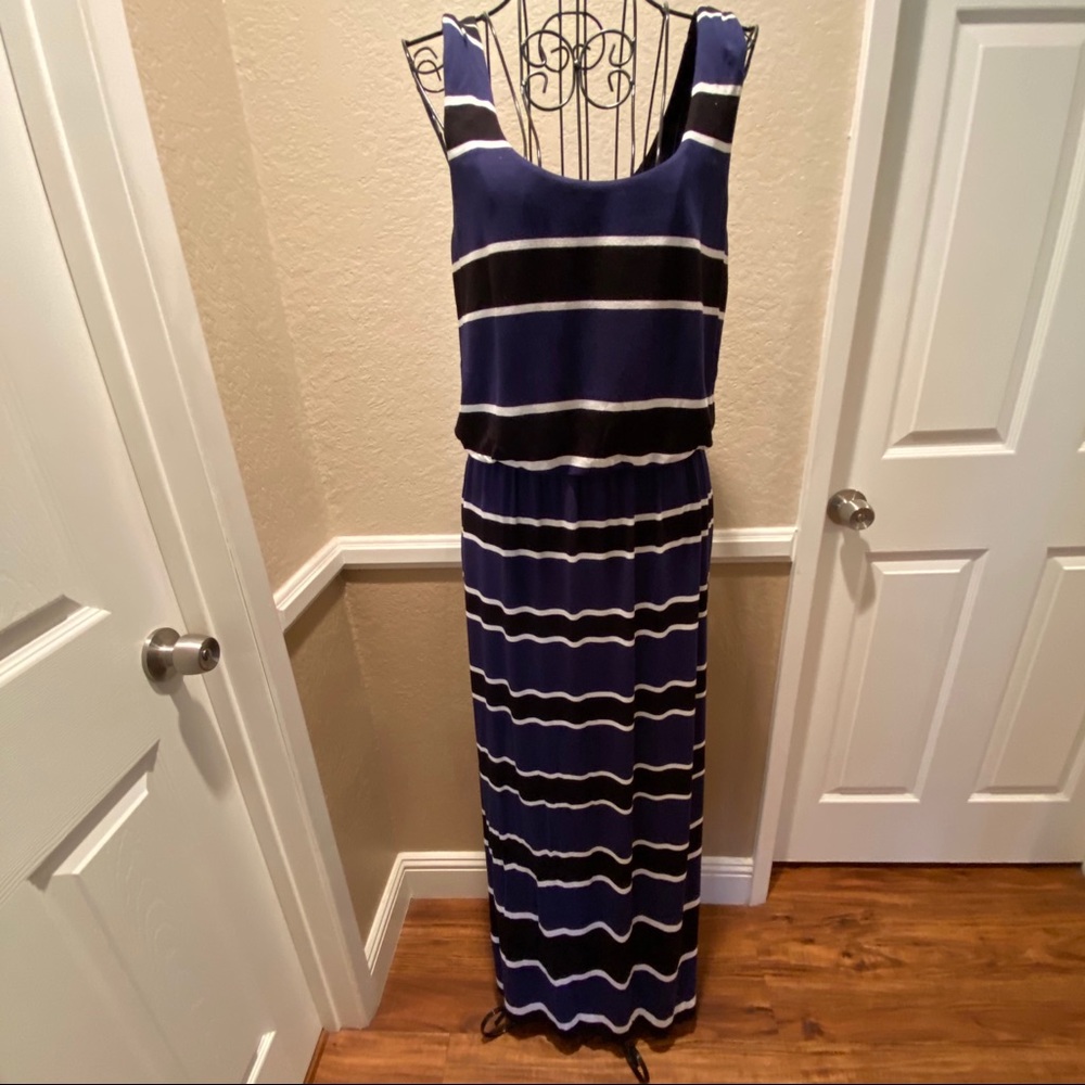 WHBM Navy/Black stripe maxi dress, Size Small